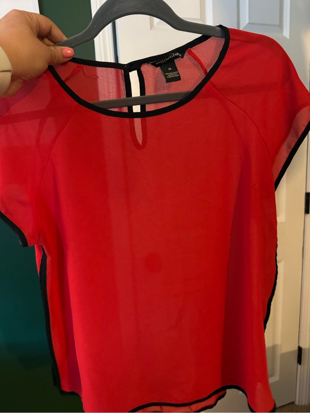 Apt. 9 Red Sheer Blouse with Black Trim - Picture 4 of 4